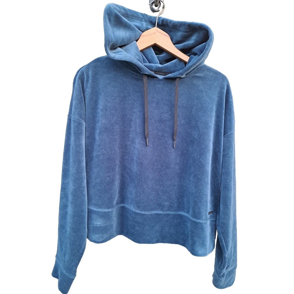 Calvin Klein Women's Blue Velvet Cotton Blend Hoodie Long Sleeve Sweatshirt M